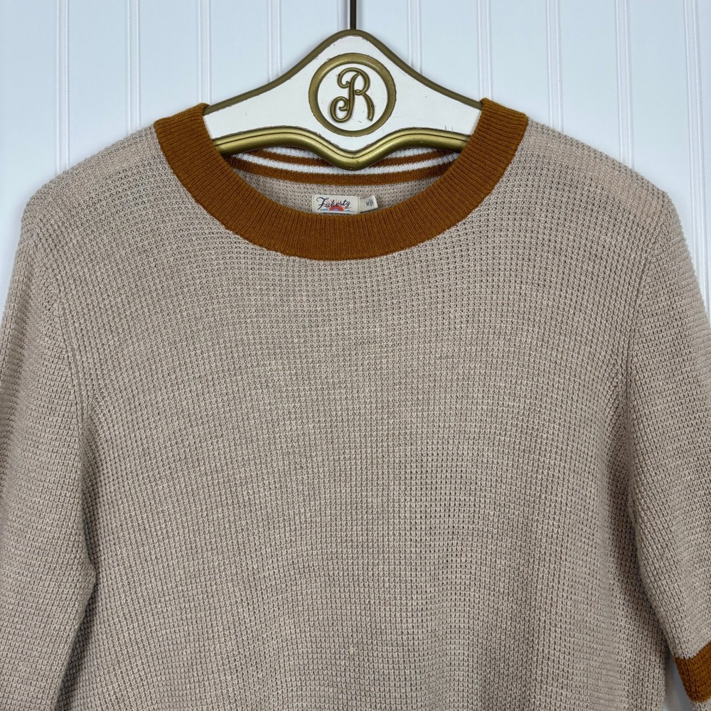 Faherty Throwback Sweater M Tan Brown Varsity Stripe Organic Cotton Cashmere - Picture 5 of 13